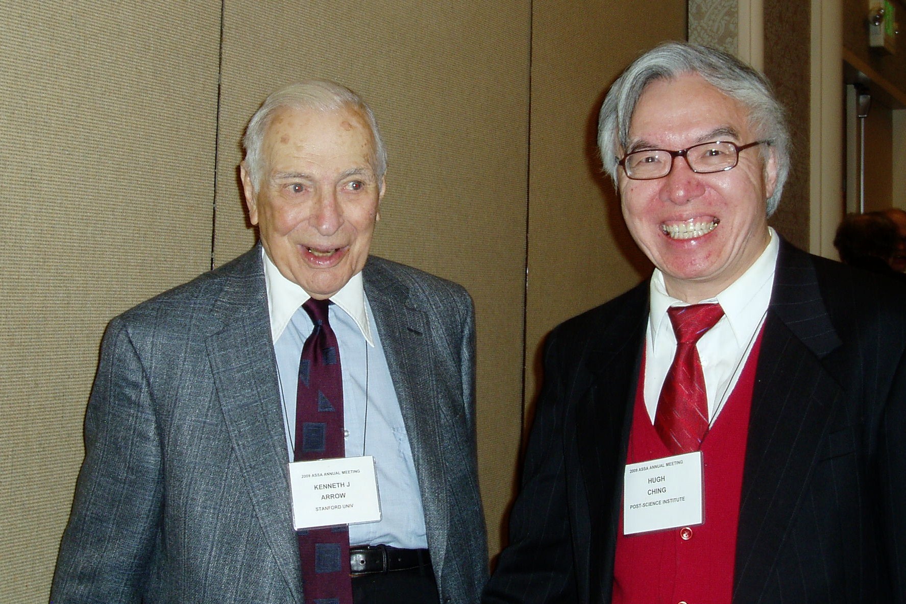 Kenneth Arrow and Hugh Ching.  Click to learn more about friends of Post-Science Institute.